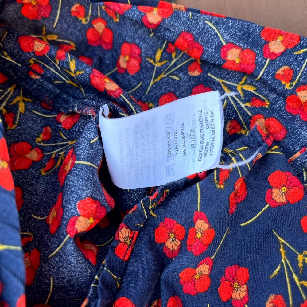 J.Crew Shirt Button Down Blouse Top Navy Red Poppy Floral Liberty of London 8 - Picture 6 of 6